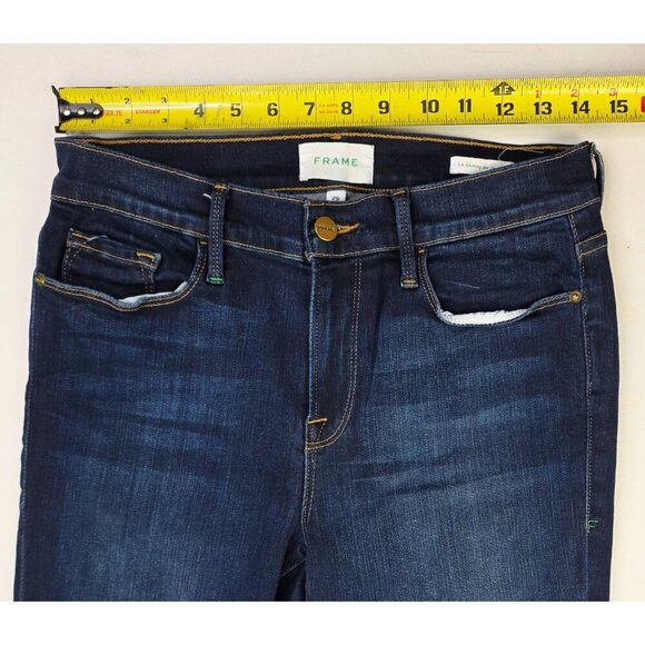 Frame 29X31 Womens Le Skinny De Jeanne Augusta Blue Denim Embroidered Logo Jeans - Picture 3 of 14